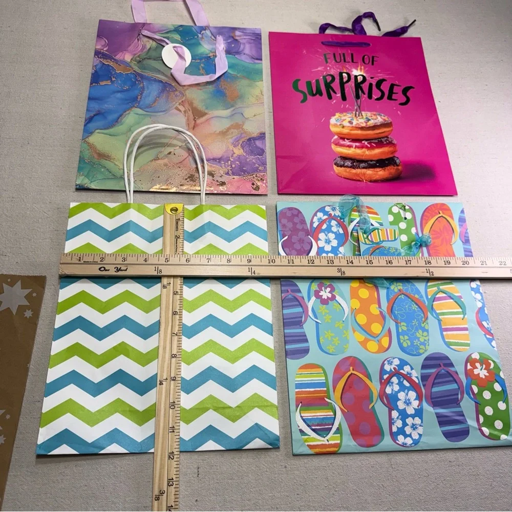 Assorted Party Gift Bags - Pink, Blue, Green, Purple, Kraft, Multicolor - 6pcs.